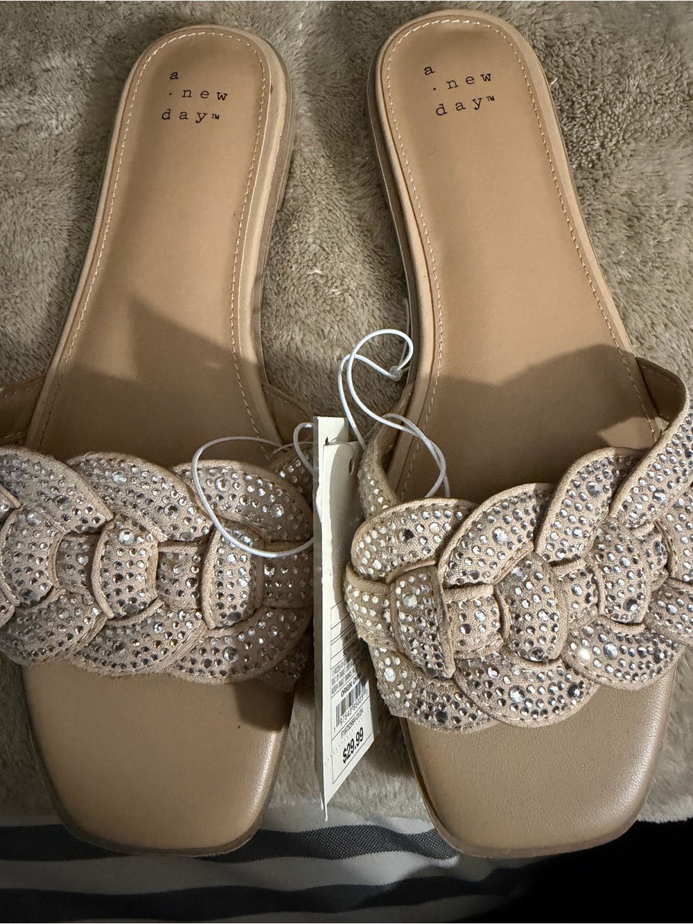 a new day Blush Braided Rhinestone Slide Sandals